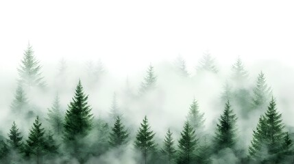 Obraz premium Misty Forest Landscape with Evergreen Trees and Tranquil Atmosphere