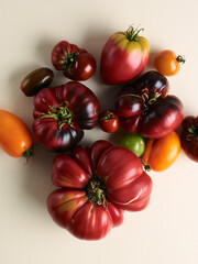 Sweet farm tomatoes over beige background