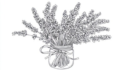 Hand-drawn lavender bouquet in mason jar