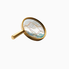 Golden Magnifying Glass with Abstract Topographic Map Design