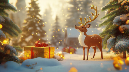 Fototapeta premium christmas deer in the snow