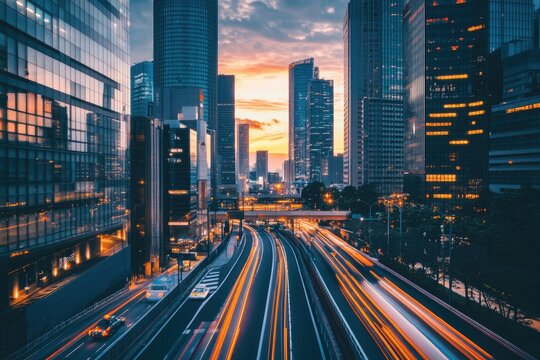 Urban cityscape at sunset