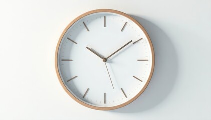 Round clock, minimalist white background, shadow detail, product, analog