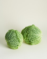 Savoy cabbage over beige background