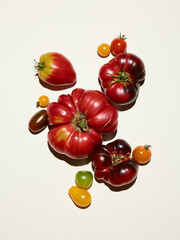 Sweet farm tomatoes over beige background