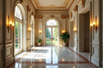Obraz premium Grand entryway, marble flooring, ornate molding, high ceilings, molding, texture