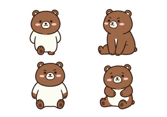 Fototapeta premium Cute cartoon bears in various poses on black background