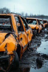 Fototapeta premium Wrecked Cars in Salvage Yard, Damaged Vehicles For Sale, Auto Parts and Recycling Concept