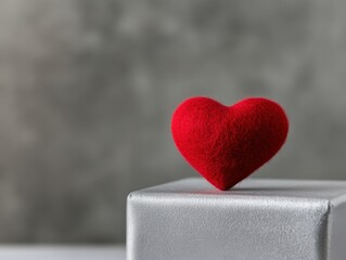Red heart on silver cube