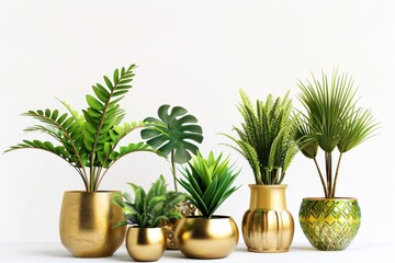 Obraz premium Transform Your Home Decor with Golden Glow Artificial Plants Isolated On White Background