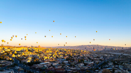 Beautiful landscape with eveningt view  scene as balloon in the region of capadocia in Turkey
