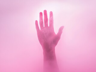 Obraz premium Hand reaching in pink fog