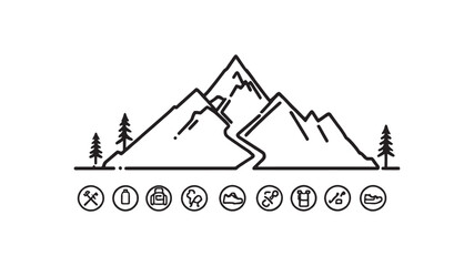 Naklejka premium Mountain Hike Vector line art capturing the spirit of outdoor adventures