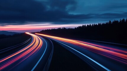 Night highway traffic streaks