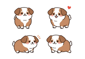 Four cartoon dogs posing in different expressions set for educational or product design