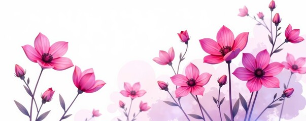 Fototapeta premium Soft watercolor flowers in shades of pink and purple on a white background, purple, art, watercolor