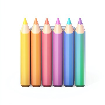 Vibrant Rainbow Pencils Arranged in a Neat Row Against a White Background, Ready for Creative Expression