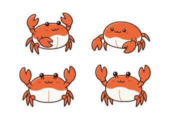Four cute cartoon crab illustrations set against black background