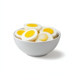 Sliced eggs in bowl isolated on white background