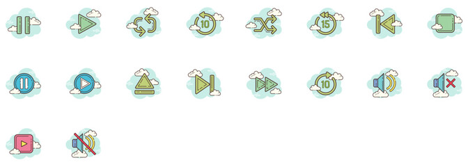 Set of Media Player Controls icons