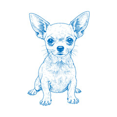 Vintage style hand drawn illustration of a Chihuahua dog standing in profile view minimalist blue ink sketch perfect for pet lovers merchandise logo design and animal themed decorations

