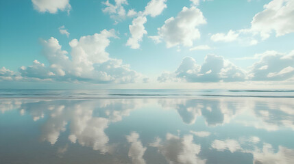 Serene Seascape: Ocean Reflection and Clouds