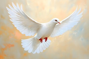 Fototapeta premium White dove in flight against pastel background