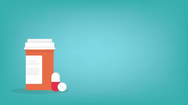 Video drugs icon, pills, capsules and prescription bottles. Medicine animation	