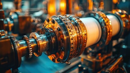 Obraz premium Complex golden metal mechanical machine detail