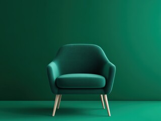 Green armchair against green wall