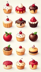 Set of festive sweets icons in vector illustration style, celebration, festive, illustration