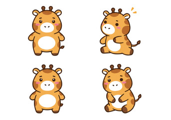 Four cute cartoon giraffe illustrations in various poses