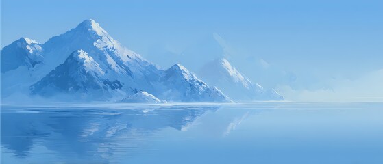 Obraz premium A mountain range is reflected in the water