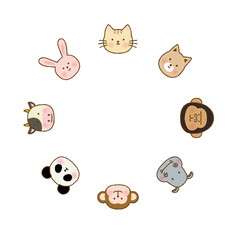 Obraz premium 手書き風 動物の顔フレームイラスト｜かわいい囲み素材