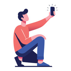 Young man taking a selfie with his mobile phone illustration