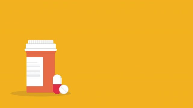 Video drugs icon, pills, capsules and prescription bottles. Medicine animation	