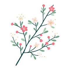 Delicate Branch Illustration Vector with Pink and White Blossoms