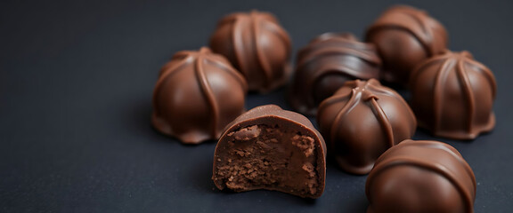 Obraz premium group of chocolate candies sitting on top of a table