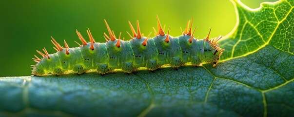 Naklejka premium Close-up of a spiny caterpillar on a leaf