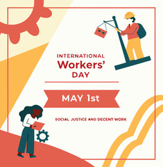 International Labour Day 1st May Vector Illustration | Social Justice & Decent Work | Line Art, Silhouette, Icon, Logo, Clipart