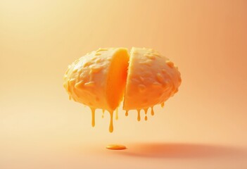 Levitating a brioche cutted sliced, separated, pastel color background