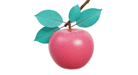 Isolated Red Apple with Teal Leaves