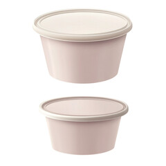 Two pink plastic containers with lids on a transparent background, ideal for food packaging mockups and product presentation Concept of storage and branding