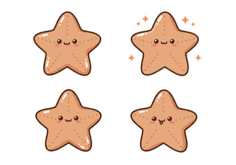 Four kawaii starfish illustrations against black background