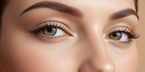 Fototapeta premium Perfect skin beauty close-up Cosmetics and skincare advertising Extreme close-up of flawless female face, focus on eye and cheekbone area, soft, diffused lighting