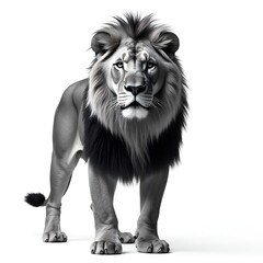 Obraz premium Majestic Male Lion Standing – Wild Animal on White Background