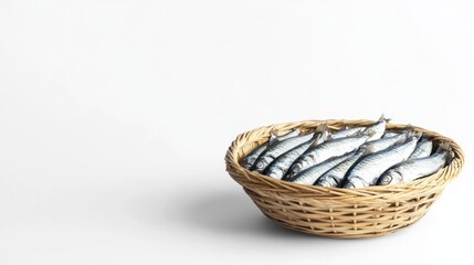 Fresh small fish in a woven basket