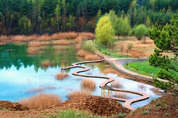 Fototapeta premium Arboretum Park Grodek, Jaworzno Poland. Famous recreational area called Polish Maldives.