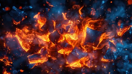 3D render of a vibrant explosion with particles and debris flying through space, in blue, orange, pink, and red hues, evoking an epic atmosphere.