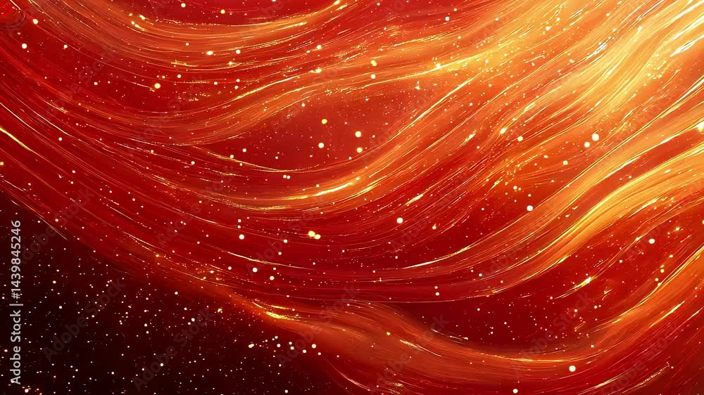 Poster red and gold flowing lines particle background